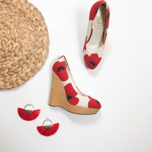YVES SAINT LAURENT Floral Canvas Wedge - Picture 6 of 6